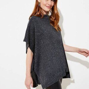 Loft Flecked Side Tie Poncho Size XS S Charcoal Gray Wool Cozy Fall Relaxed NEW